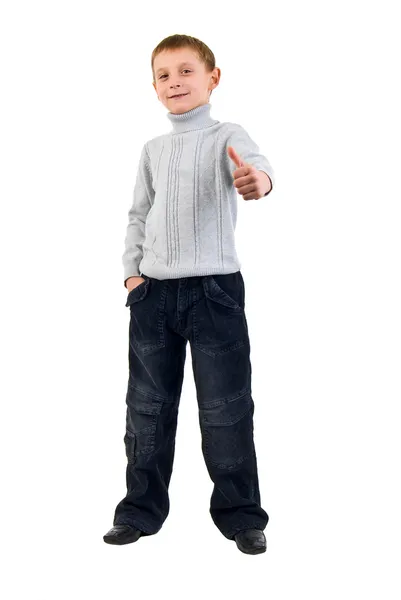 Gesture Little Boy. Studio Shoot Over White Background. — Stock Photo, Image