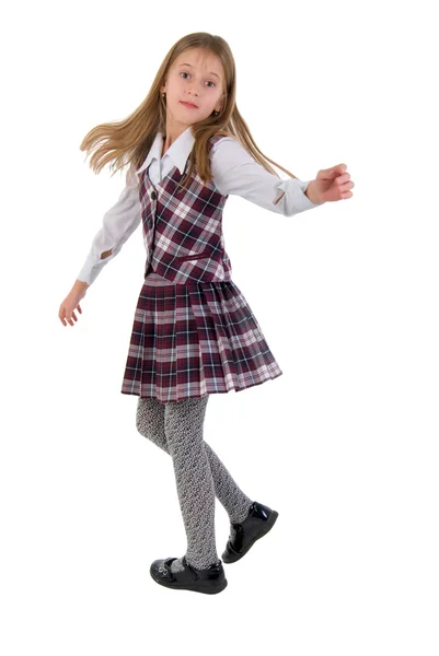 跳舞的小女孩 工作室拍摄在白色背景 — 图库照片