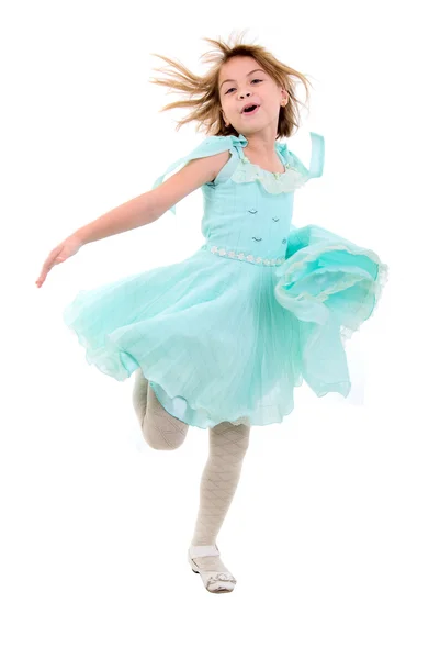 춤추는 작은 소녀. 흰색 배경 위에 스튜디오 촬영. — 스톡 사진