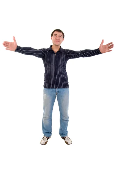 Studio Portrait Of Modern Young Handsome Man With Open Arms. — Stock Photo, Image