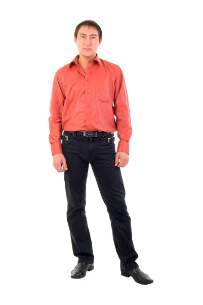 Studio Portrait Modern Young Handsome Man Red Shirt — Stock Photo, Image