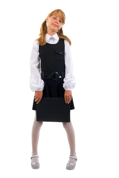 Cute Tiener Schoolmeisje Portret Studio Schieten Witte Achtergrond — Stockfoto