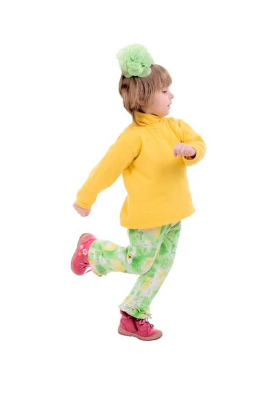 Running Child Girl. Vista lateral. Aislado sobre fondo blanco . —  Fotos de Stock