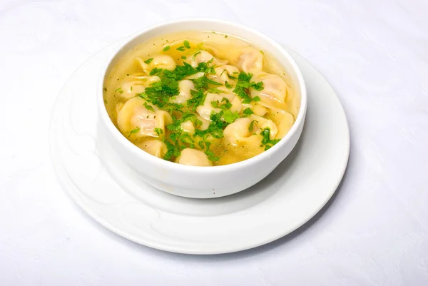 stock image Tasty Meat Dumplings In Hot Yellow Bouillon