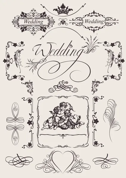 设计华丽元素和婚礼页装饰 — 图库矢量图片