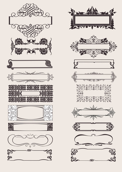 Set Of Vector Frames Ornament Elements In Antique Style.