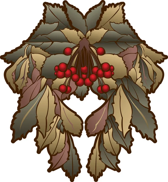 秋の葉と赤い漿果対称組成 — ストックベクタ