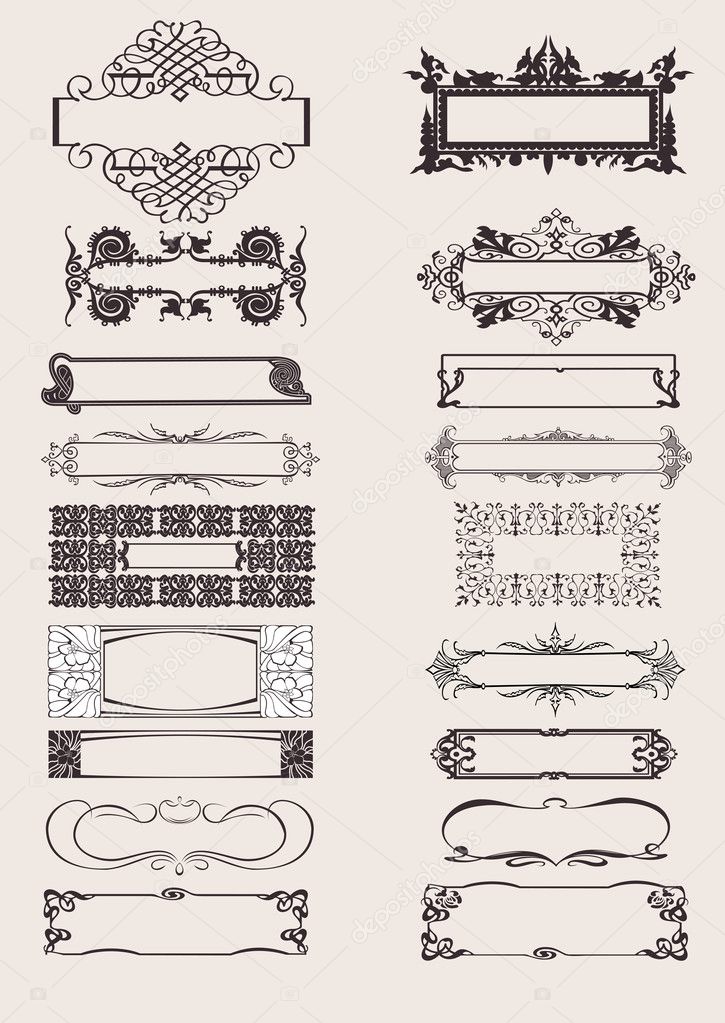 Set Of Vector Frames Ornament Elements In Antique Style.