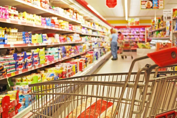 Supermarket shelves — Stock Photo, Image