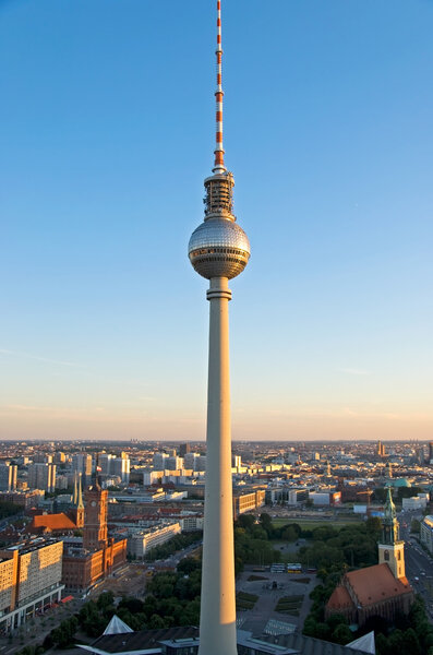 Aerial phoro of the berlin television tower and city hall