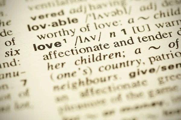 Ordbokens definition av ordet "love" på engelska — Stockfoto