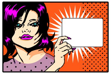 Pop art comic Love of surprised woman face with blank in