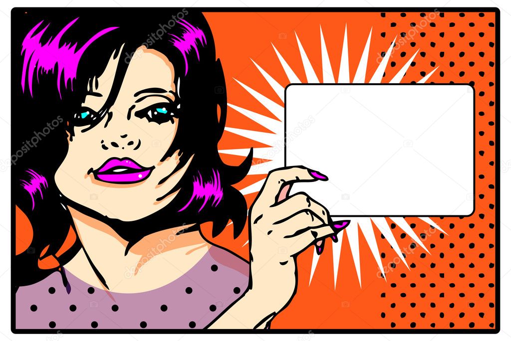 Pop art comic Love of surprised woman face with blank in