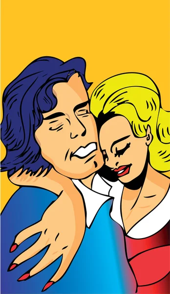 Love, hug, kissing couple or drunk comic illustration — Stock Photo, Image