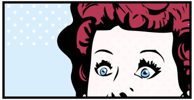 Cropped woman face pop art comic banner with Eyes Wide open clipart