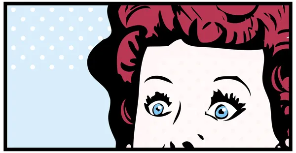 目を大きく開いてトリミング女性顔ポップアート コミック バナー — ストック写真