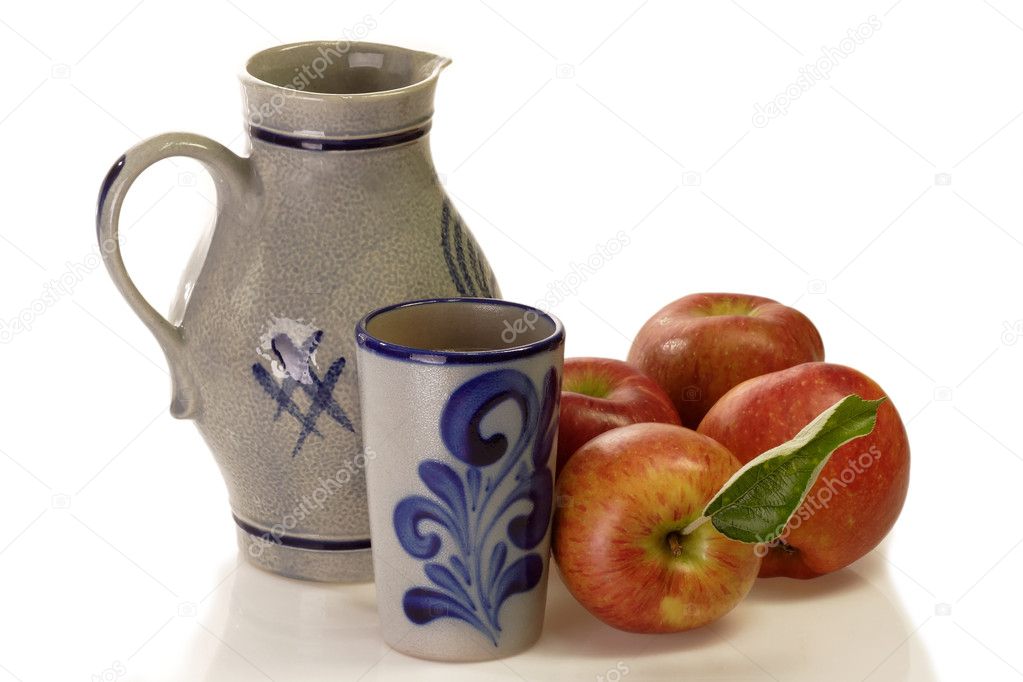 Apples with beaker and jug