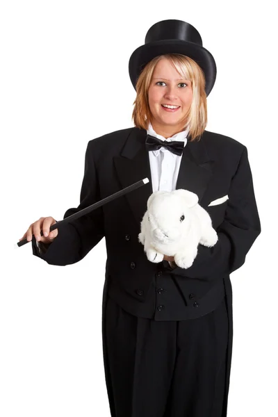 Female magician with rabbit — Stock Photo, Image