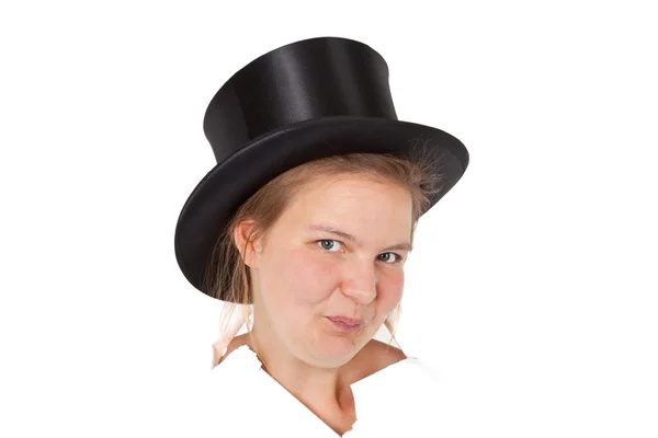 Young Woman Stovepipe Hat Isolated — Stock Photo, Image