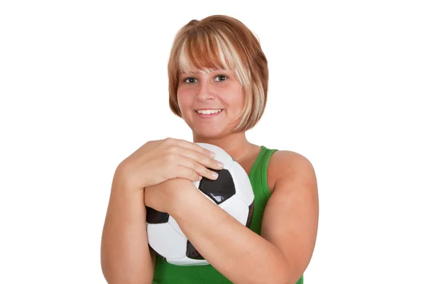 Young woman with soccer ball — Stock Photo, Image