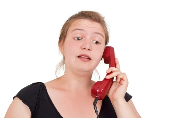 Mladá Žena Mluví Telefonu Izolovaný — Stock fotografie