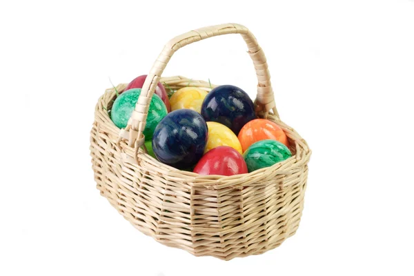 Basket Full Easter Eggs Isolated White — Stock Photo, Image