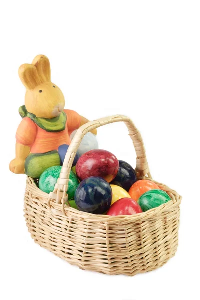 Colorful Easter Eggs Basket Isolated White — Stock Photo, Image