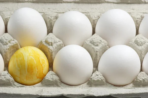 Jaja Białe Jednego Jaja Malowane Tekturowym Pudełku — Zdjęcie stockowe