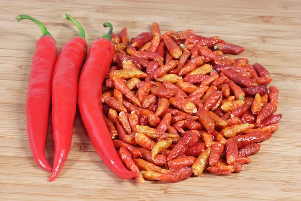 Chilli, čerstvé a sušené — Stock fotografie