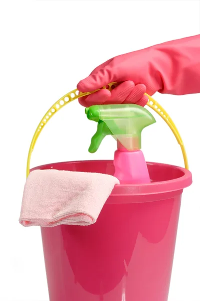 Secchio con detergente spray — Foto Stock
