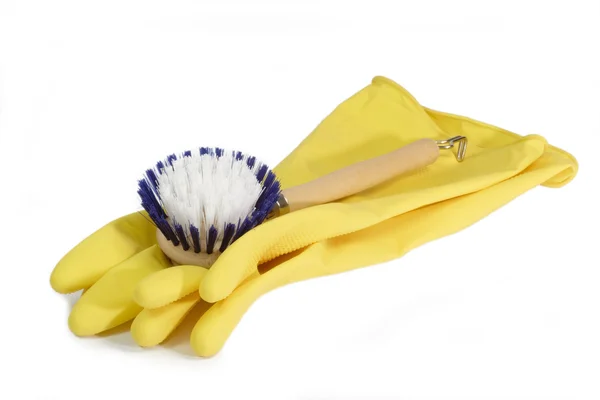 Rubber gloves with brush — Stock Photo, Image