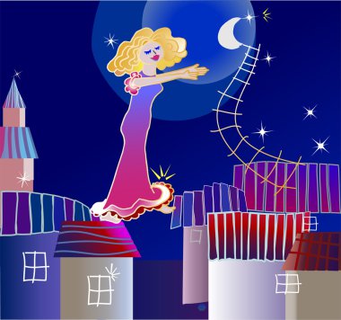 Dreaming in moon light woman clipart