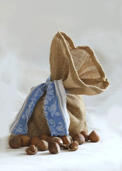 stock image Small sac with hazelnuts