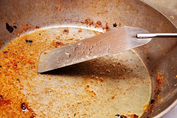 Smutsig Stekt Stekpanna Efter Matlagning Mat — Stockfoto