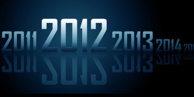 Row of years with reflections (theme of 2012 year) clipart