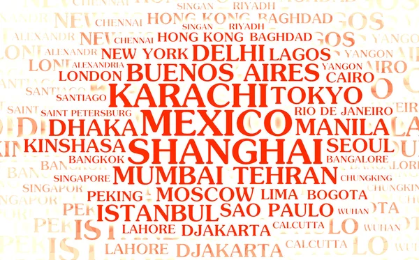 stock image The most populated cities – word cloud on white background