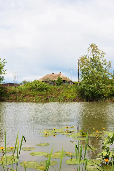 Деревенский дом на берегу реки — стоковое фото