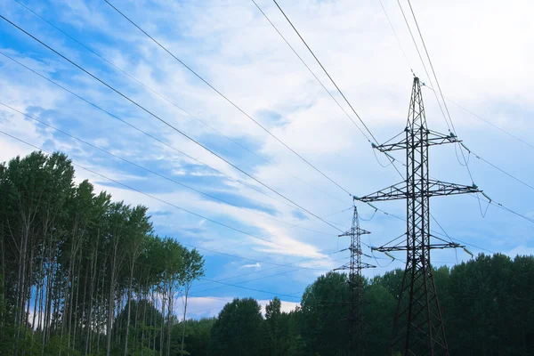 stock image Powerlines and blue cloudy sky