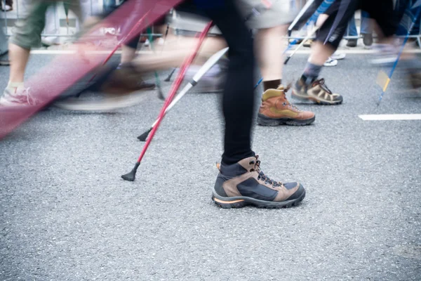 On nordic walking race in city — Stock Photo, Image
