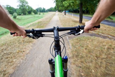 Riding a bike in summer park clipart