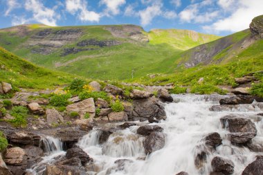 grindelwald yakınındaki yeşil Alp dağlarında şelale