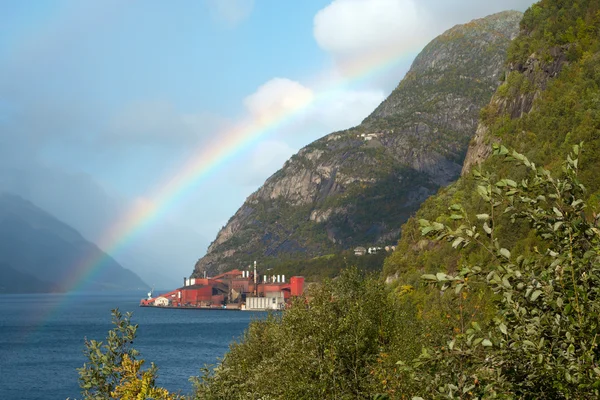 Factory to stand at the coast fjord — Stock Photo, Image