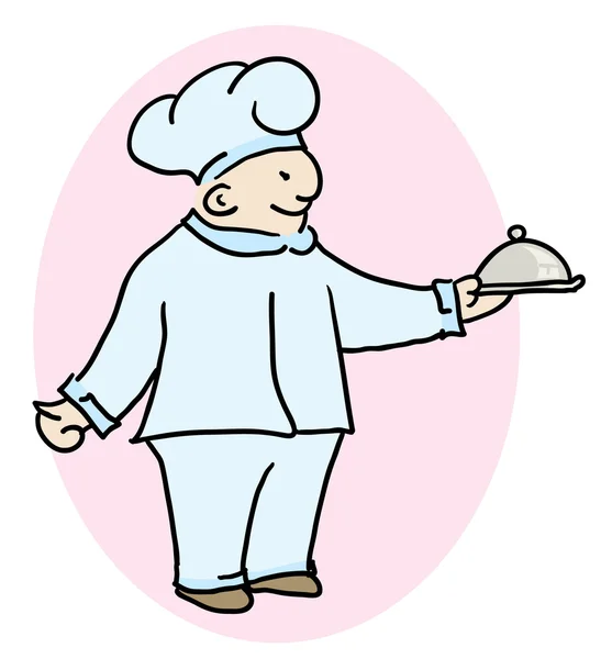 Chef Cuoco Tenendo Una Specialità Della Casa Mano Sua — Vettoriale Stock