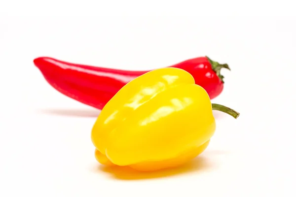 Red Yellow Peppers White Background Close — Stock Photo, Image