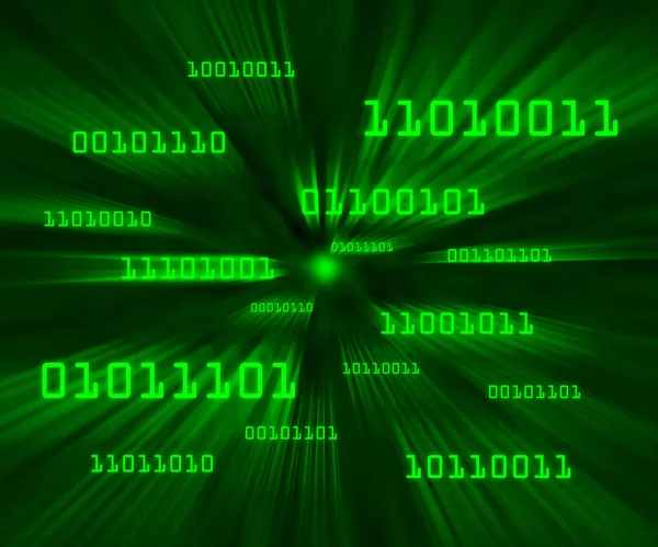 Green bytes of binary code flying through a vortex — Stock Photo, Image