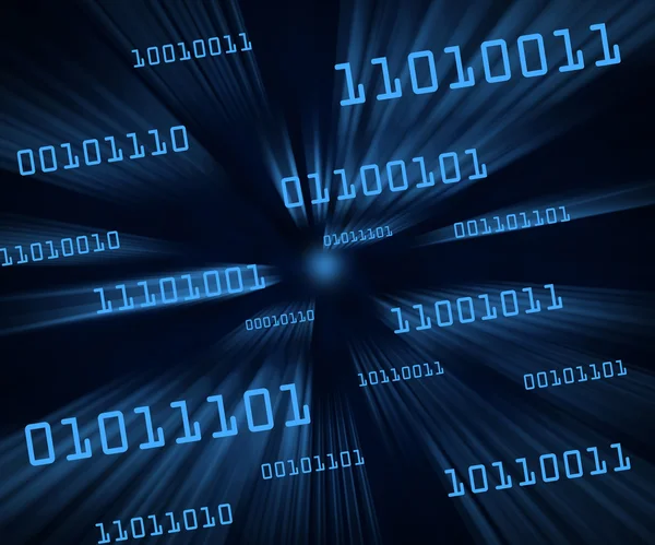 Blue tilted bytes of binary code flying through a vortex — Stock Photo, Image