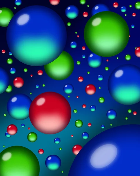 Rood, groen en blauw (rgb) lichtbollen of druppels drijvende tegen een bl — Stockfoto