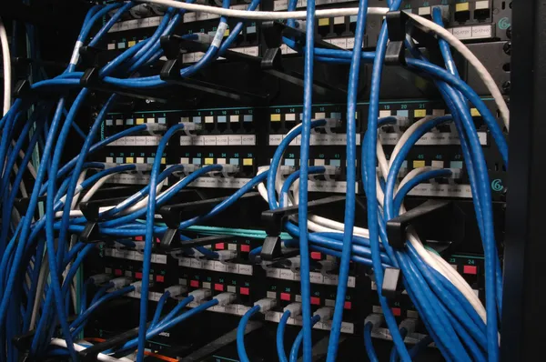 Wires connecting network servers, telephones — Stock Photo, Image