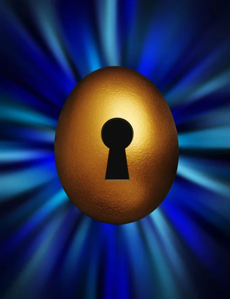 Χρυσό αυγό με κλειδαρότρυπα σε ένα μπλε δίνη — Φωτογραφία Αρχείου
