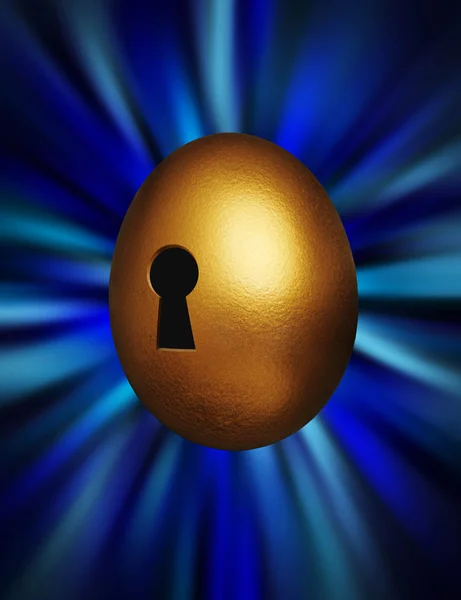 Uovo d'oro con buco della serratura in un vortice blu — Foto Stock